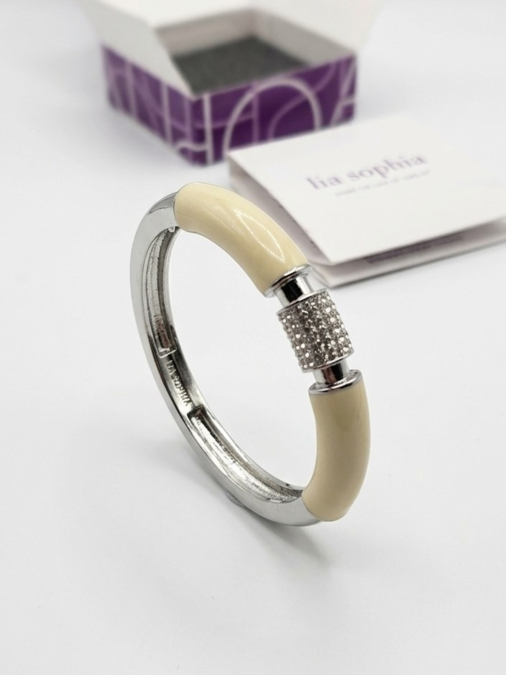 Lia Sophia Cream Enamel Bracelet with Pave Silver Clasp